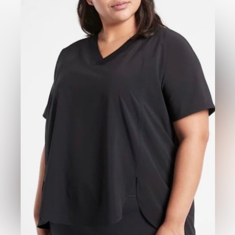Athleta Zephyr V-Neck Tee Black Short Sleeve Size 1x Athleisure Upf 50+